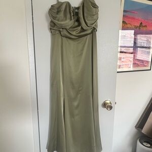 Reformation Green Ruffled Strapless Midi Gown